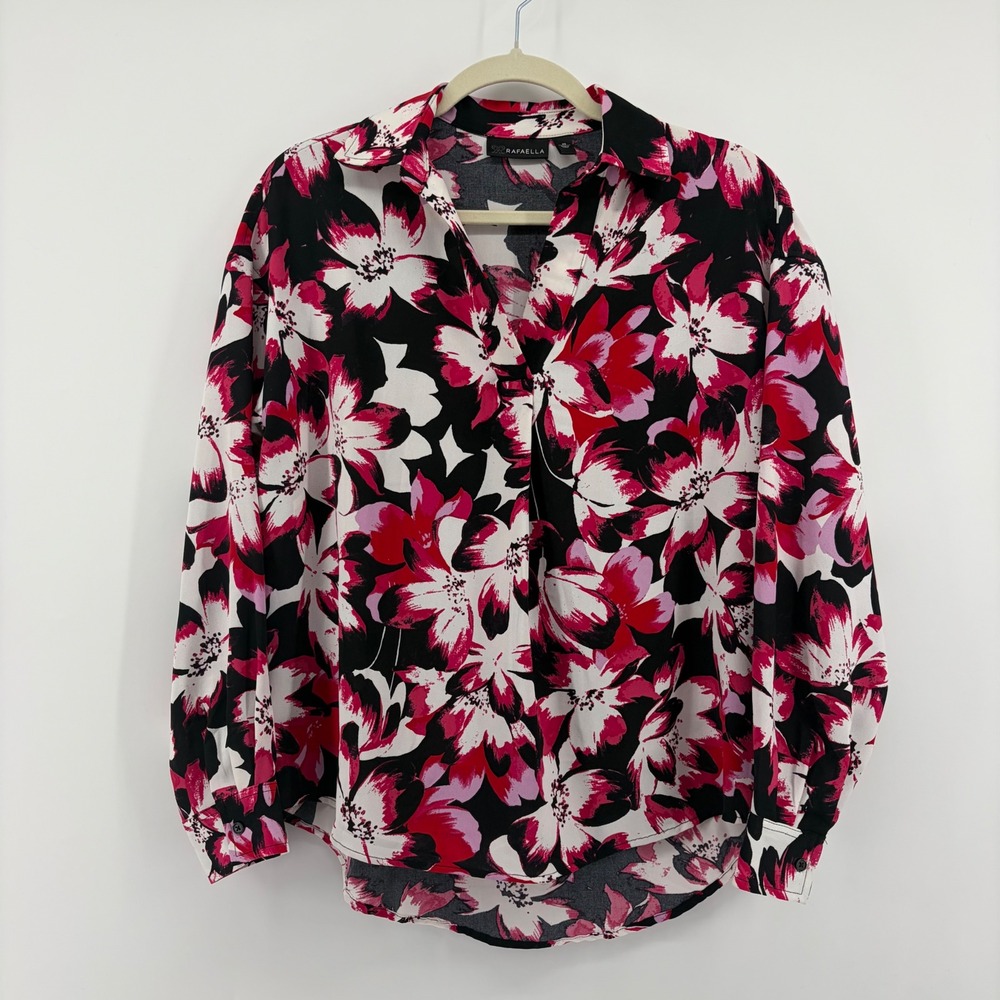 Rafaella Button Down Blouse Pink Floral Women XS Long‎ Sleeve Collared Relaxed